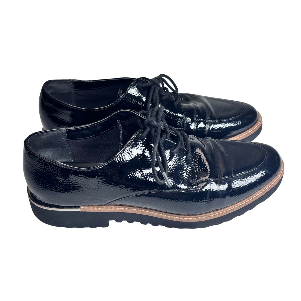 Franco Sarto Charles Oxford Black Patent Lug Sole Dark Academia Womens Size 9 M